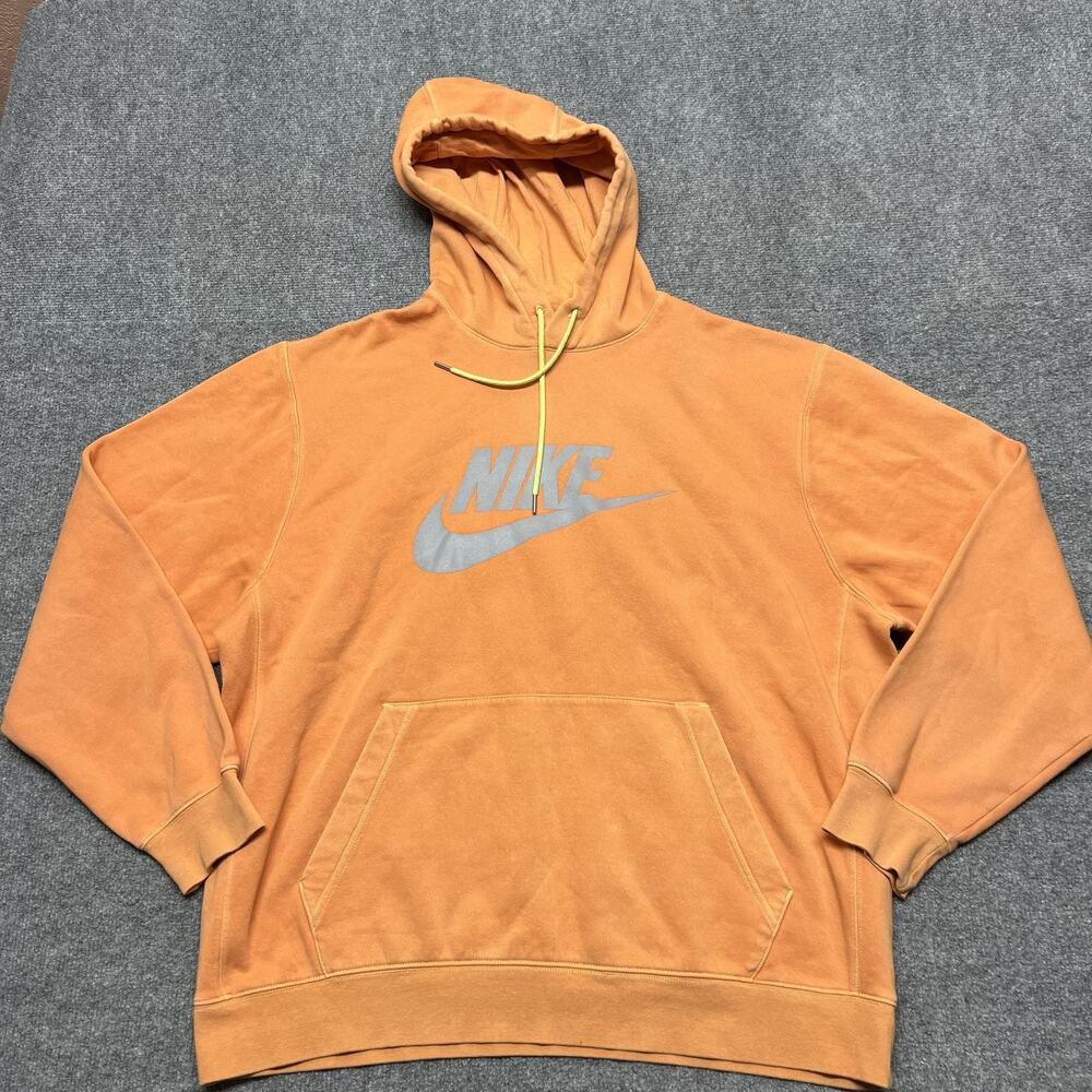 Nike Hoodie Mens XL Orange Fleece Pullover Kangaroo Pocket Logo CU4373-352